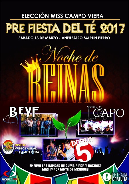 Pre Fiesta Nacional del Te será mañana con la actuación de Da Capo, Beyf y Doble&nbsp;Cinco