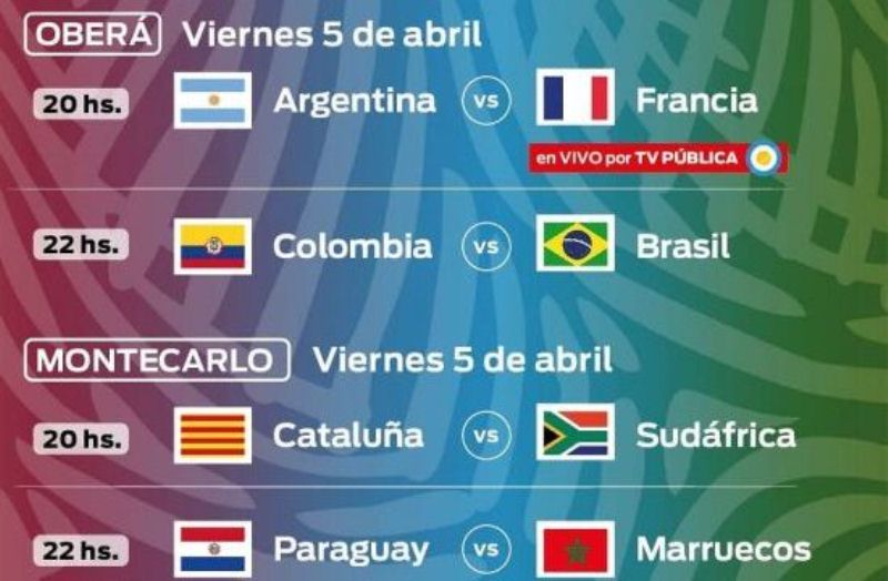 Argentina-Francia y Colombia-Brasil el viernes en&nbsp;Oberá