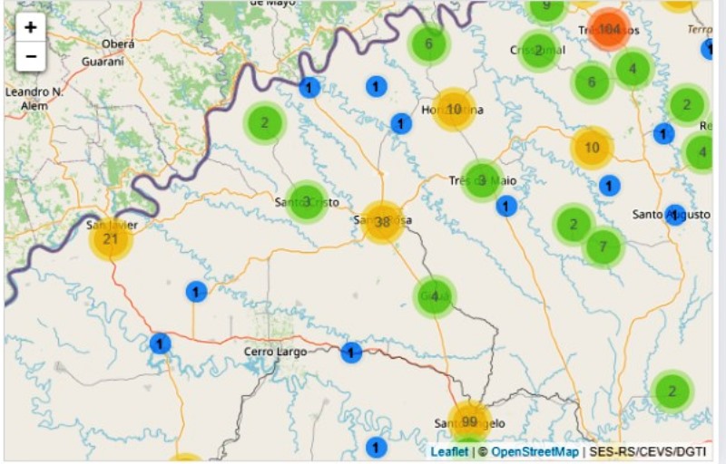 37.000 casos entre Río Grande, Paraná y Santa Catarina: Santa Rosa registra 38, Santo Angelo 99 y Porto Xavier&nbsp;21