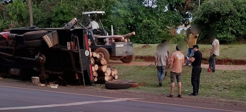 Camión volcó en la ruta 12 con su carga de&nbsp;pinos