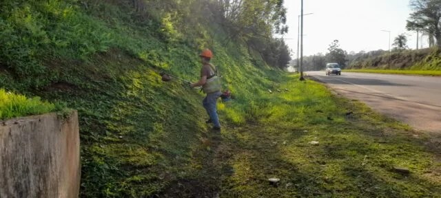 Municipales desmalezan banquinas de la Ruta&nbsp;14